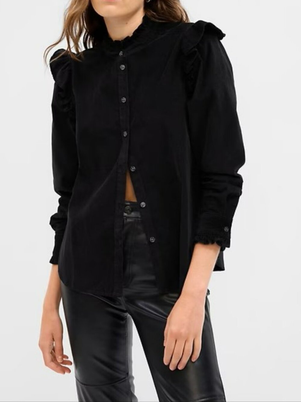 Retro Victorian Inspired Corduroy Ruffle Button Front Clouse